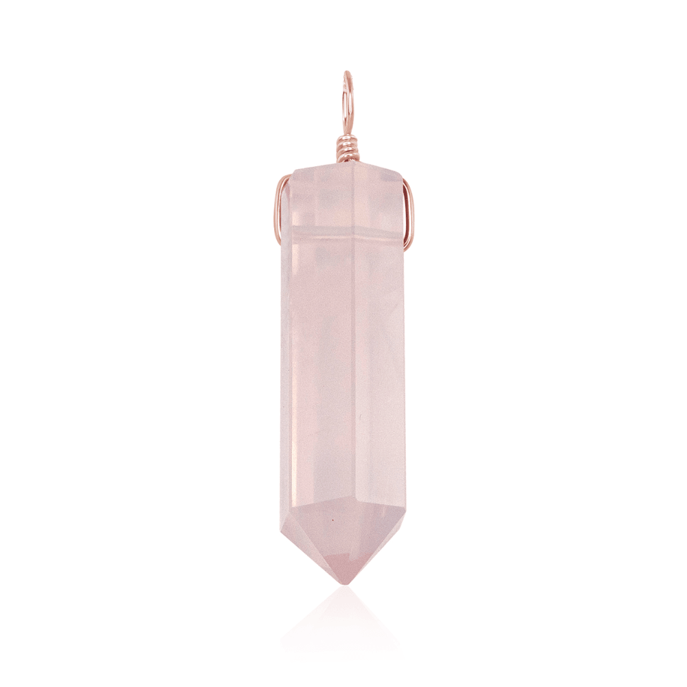 Large Rose Quartz Crystal Tower Point Generator Pendant - Large Rose Quartz Crystal Tower Point Generator Pendant - 14k Rose Gold Fill - Luna Tide Handmade Crystal Jewellery