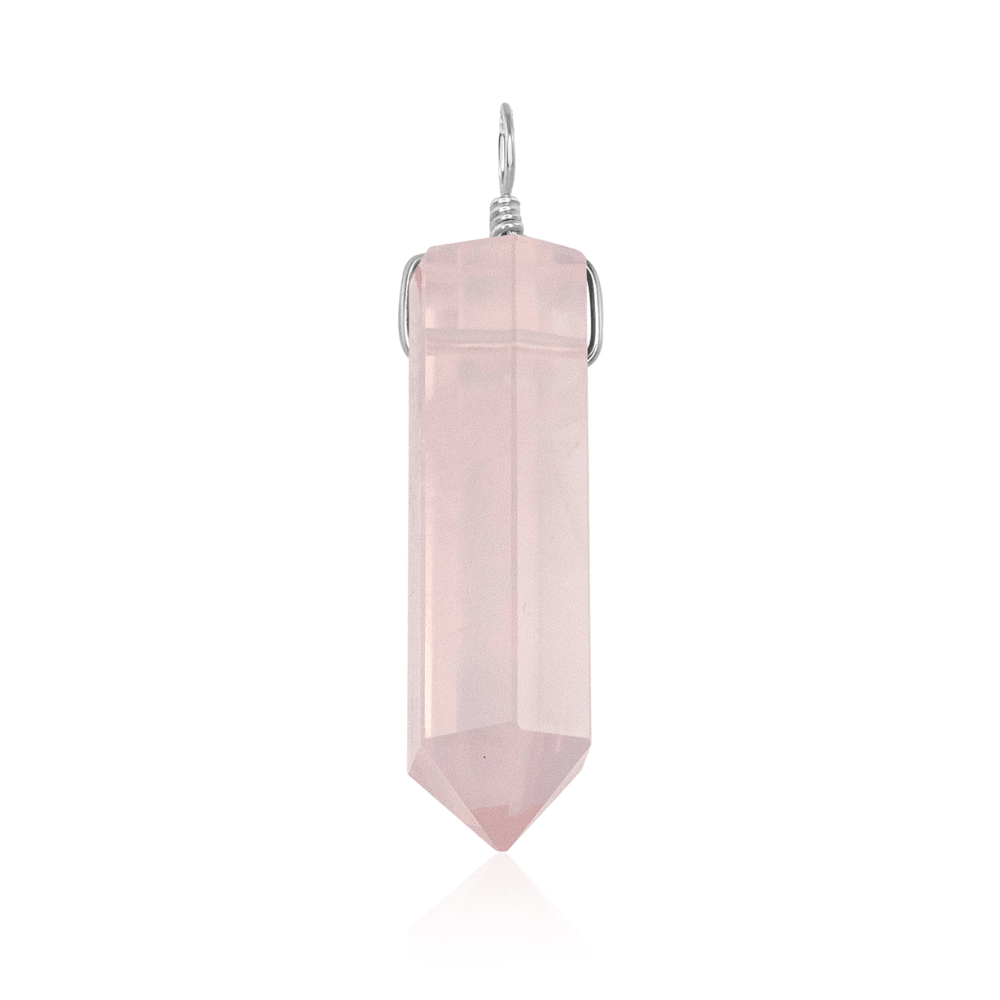 Large Rose Quartz Crystal Tower Point Generator Pendant - Large Rose Quartz Crystal Tower Point Generator Pendant - Sterling Silver - Luna Tide Handmade Crystal Jewellery