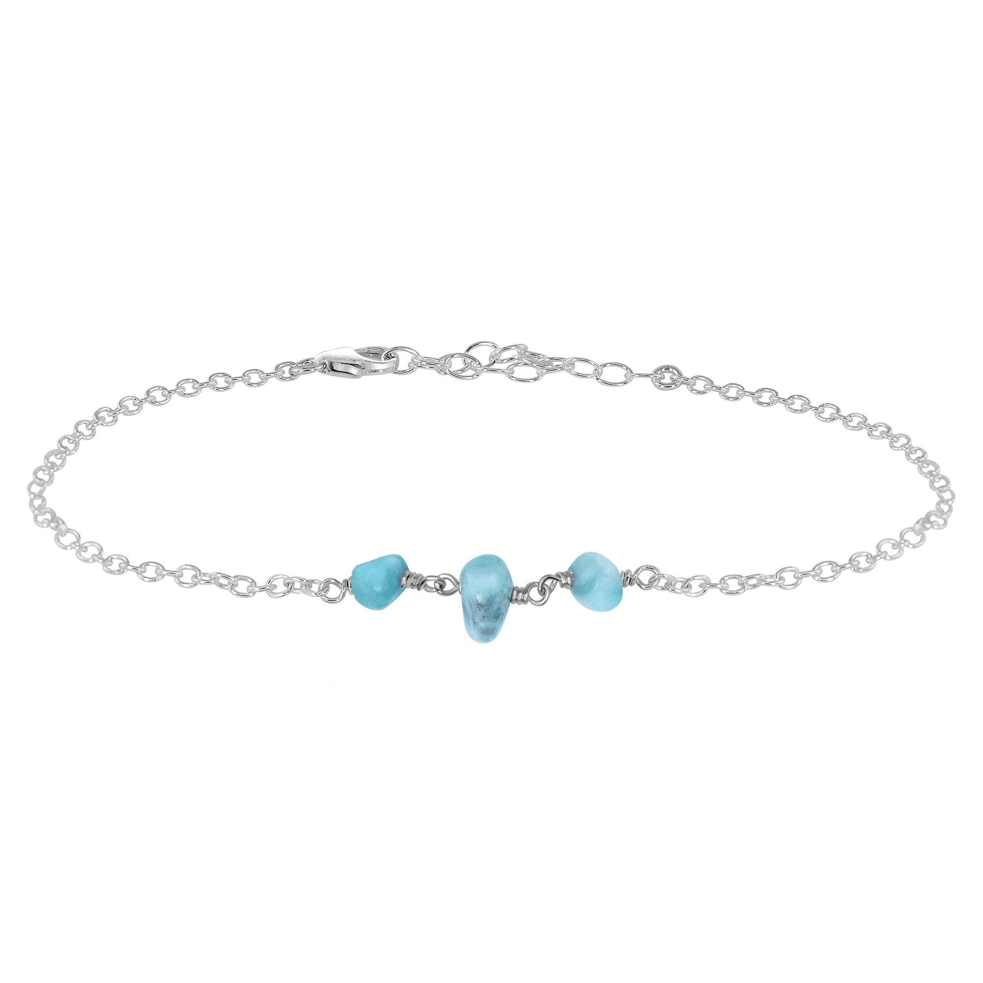 Larimar Beaded Chain Anklet - Larimar Beaded Chain Anklet - Sterling Silver - Luna Tide Handmade Crystal Jewellery