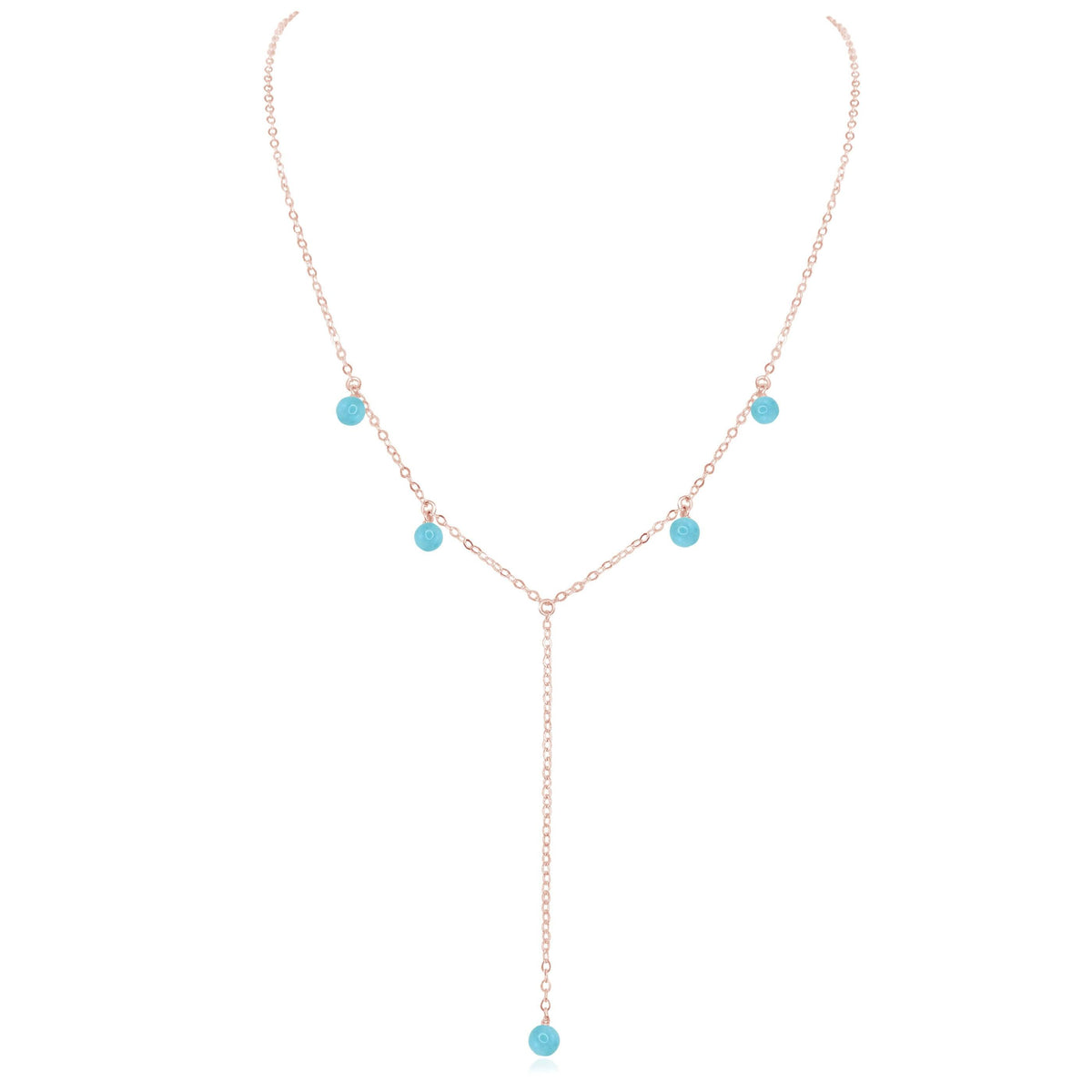 Boho Y Necklace - Larimar - 14K Rose Gold Fill - Luna Tide Handmade Jewellery