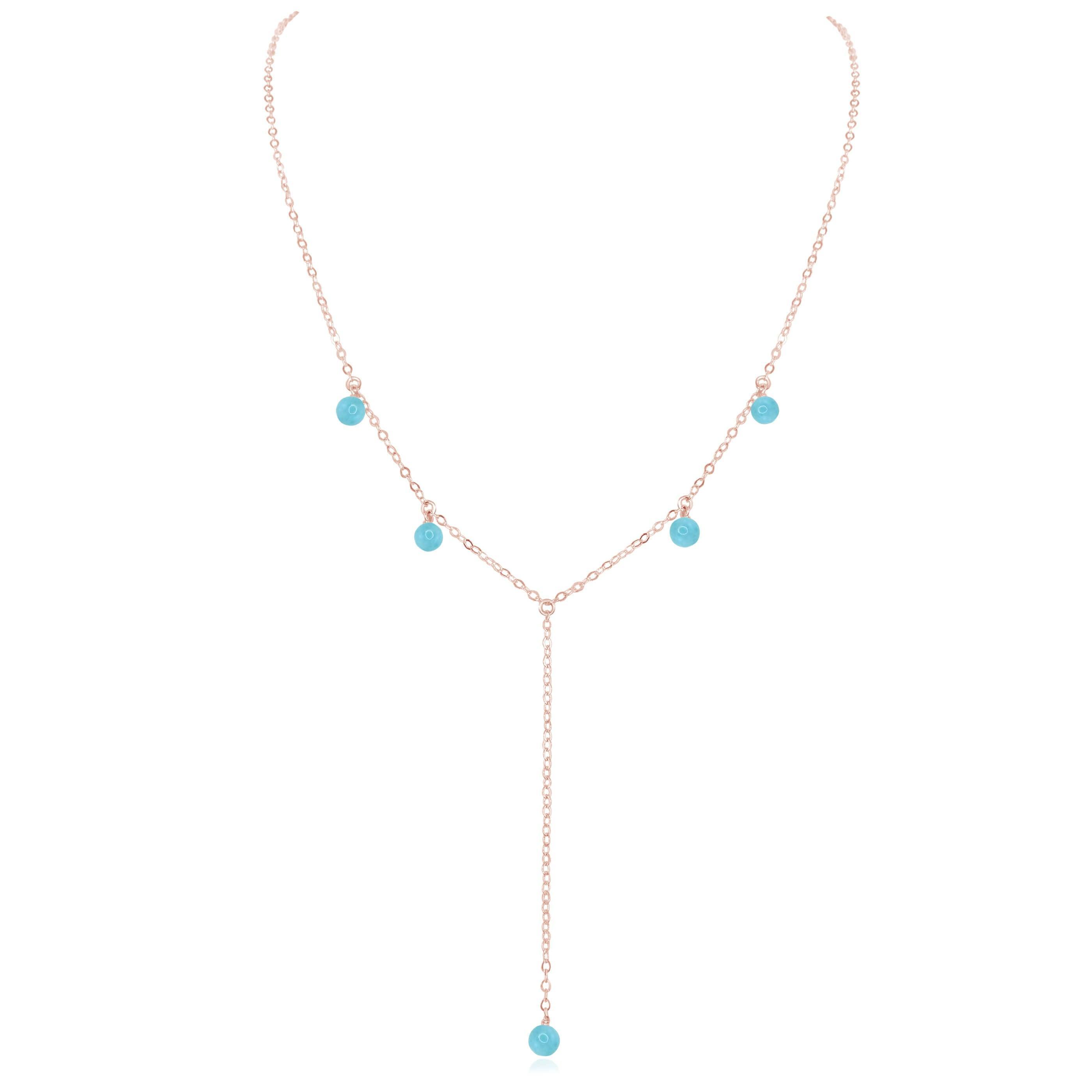 Larimar Boho Lariat Necklace - Larimar Boho Lariat Necklace - 14k Rose Gold Fill - Luna Tide Handmade Crystal Jewellery