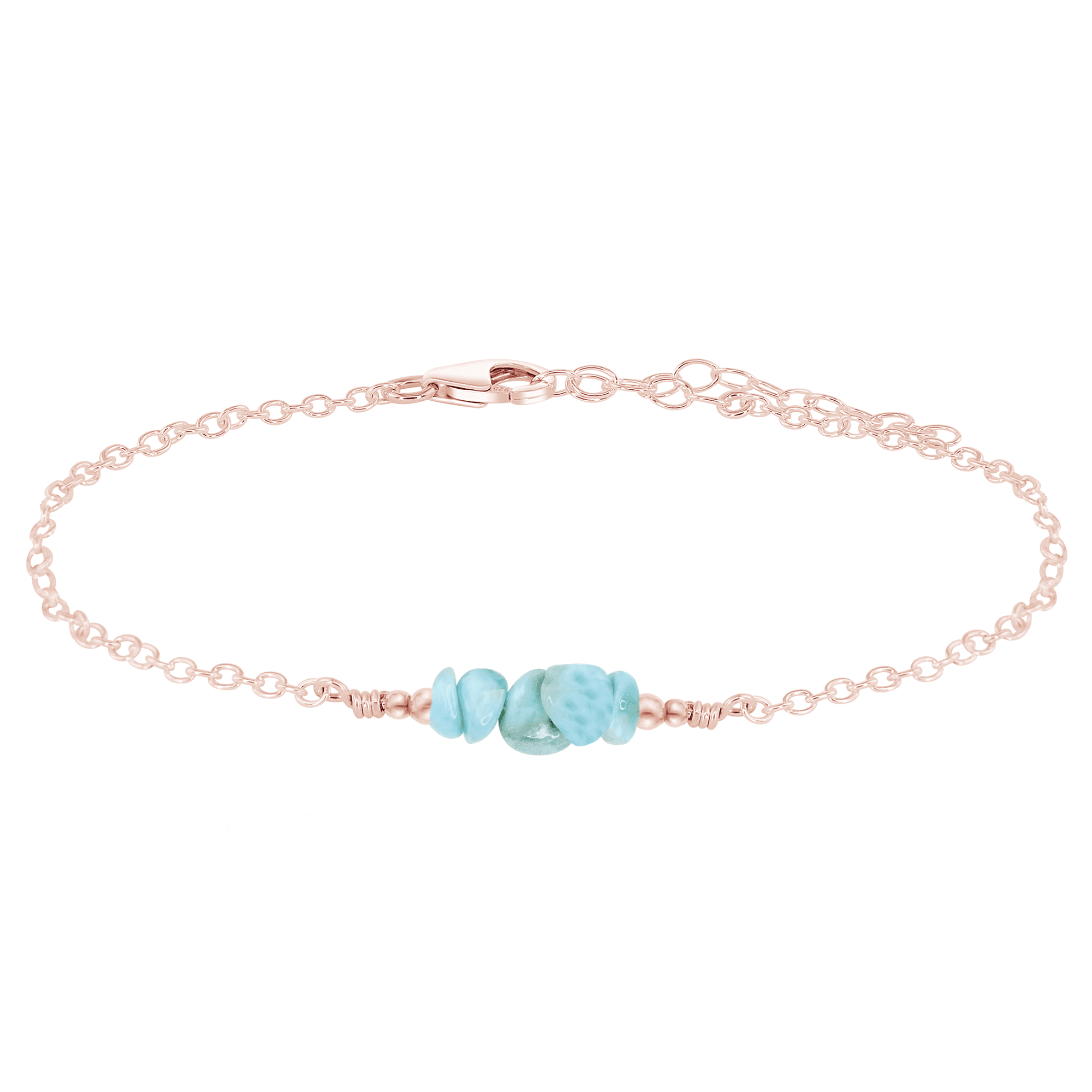 Larimar Chip Bead Bar Anklet - Larimar Chip Bead Bar Anklet - 14k Rose Gold Fill - Luna Tide Handmade Crystal Jewellery