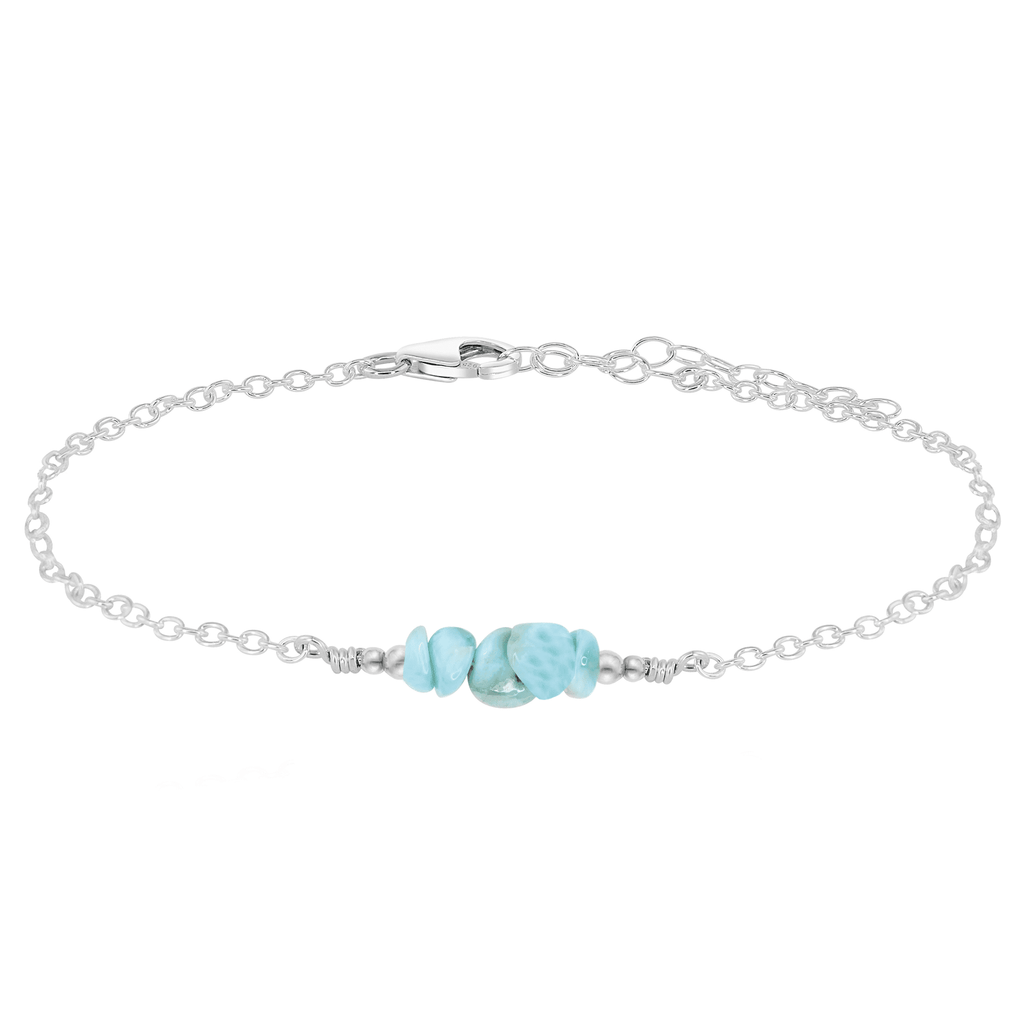 Larimar Chip Bead Bar Anklet - Larimar Chip Bead Bar Anklet - Sterling Silver - Luna Tide Handmade Crystal Jewellery