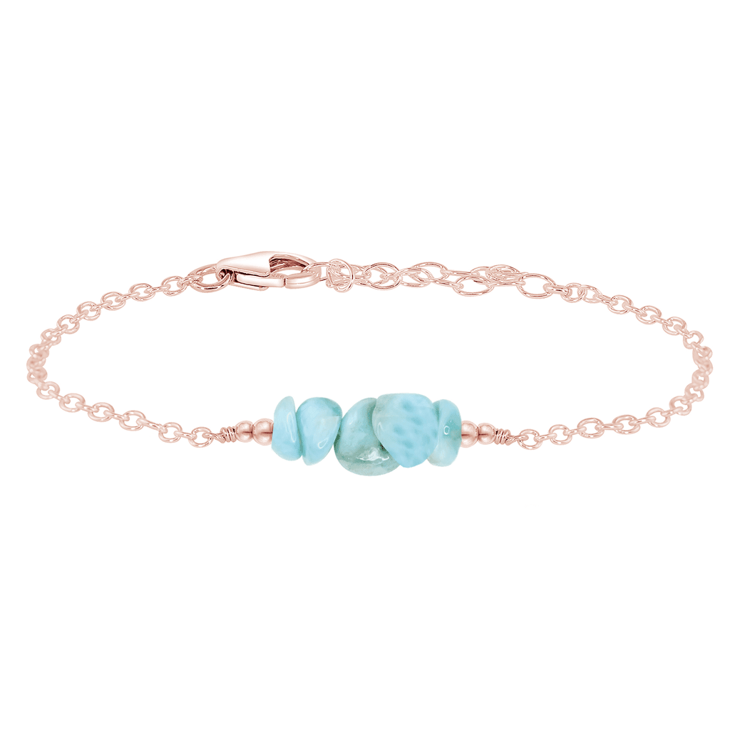 Larimar Chip Bead Bar Bracelet - Larimar Chip Bead Bar Bracelet - 14k Rose Gold Fill - Luna Tide Handmade Crystal Jewellery