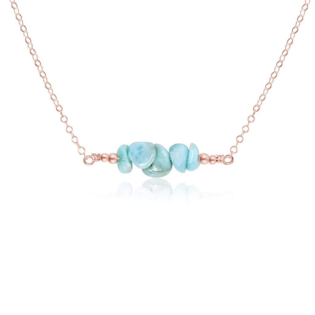 Larimar Chip Bead Bar Necklace - Larimar Chip Bead Bar Necklace - 14k Rose Gold Fill - Luna Tide Handmade Crystal Jewellery