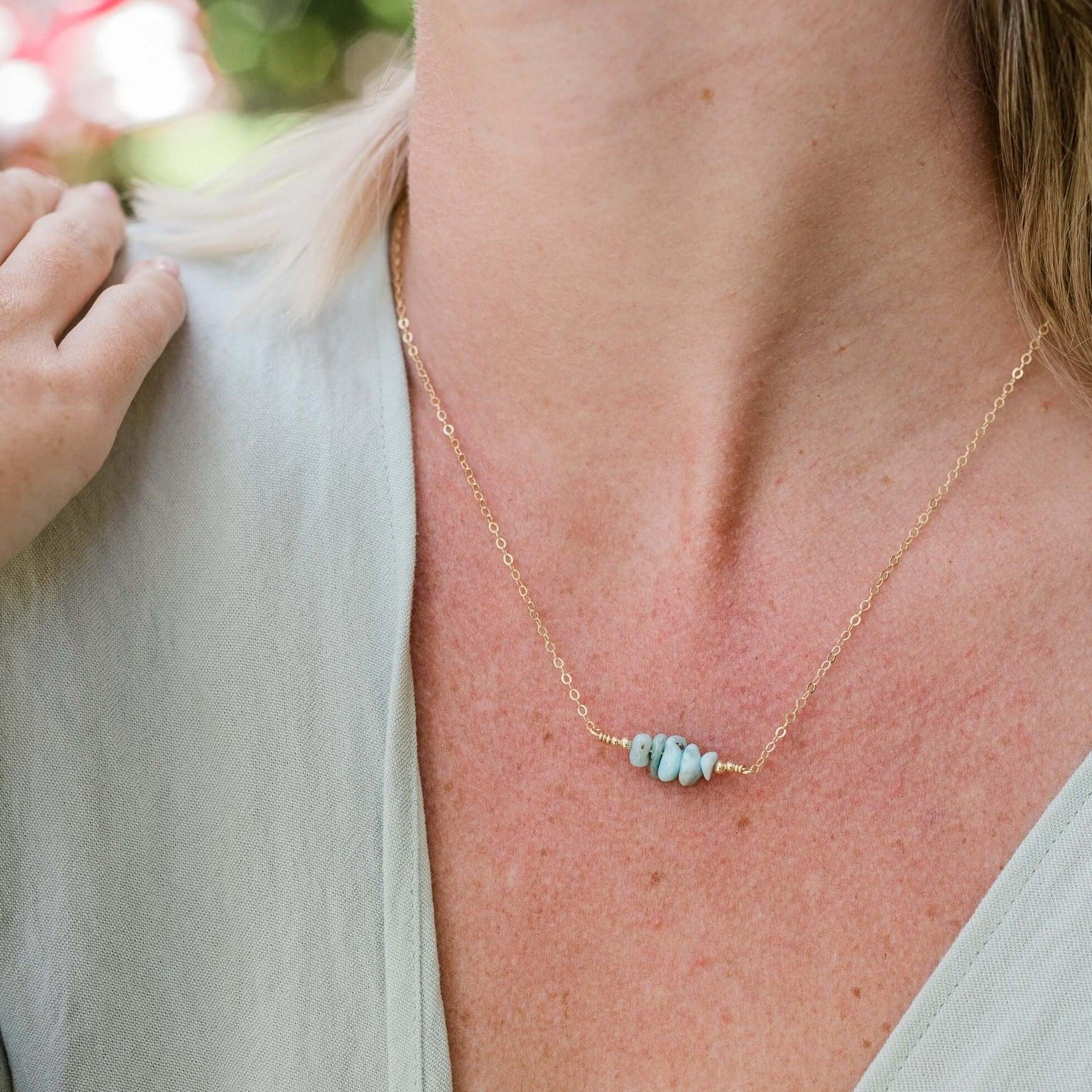 Larimar Chip Bead Bar Necklace - Larimar Chip Bead Bar Necklace - Sterling Silver - Luna Tide Handmade Crystal Jewellery