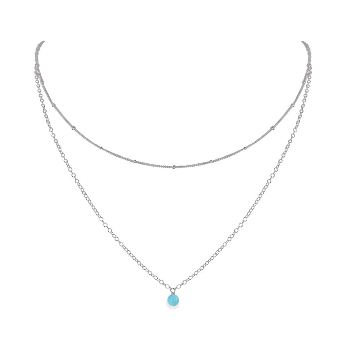 Larimar Gemstone Chain Layered Choker Necklace - Larimar Gemstone Chain Layered Choker Necklace - Stainless Steel - Luna Tide Handmade Crystal Jewellery