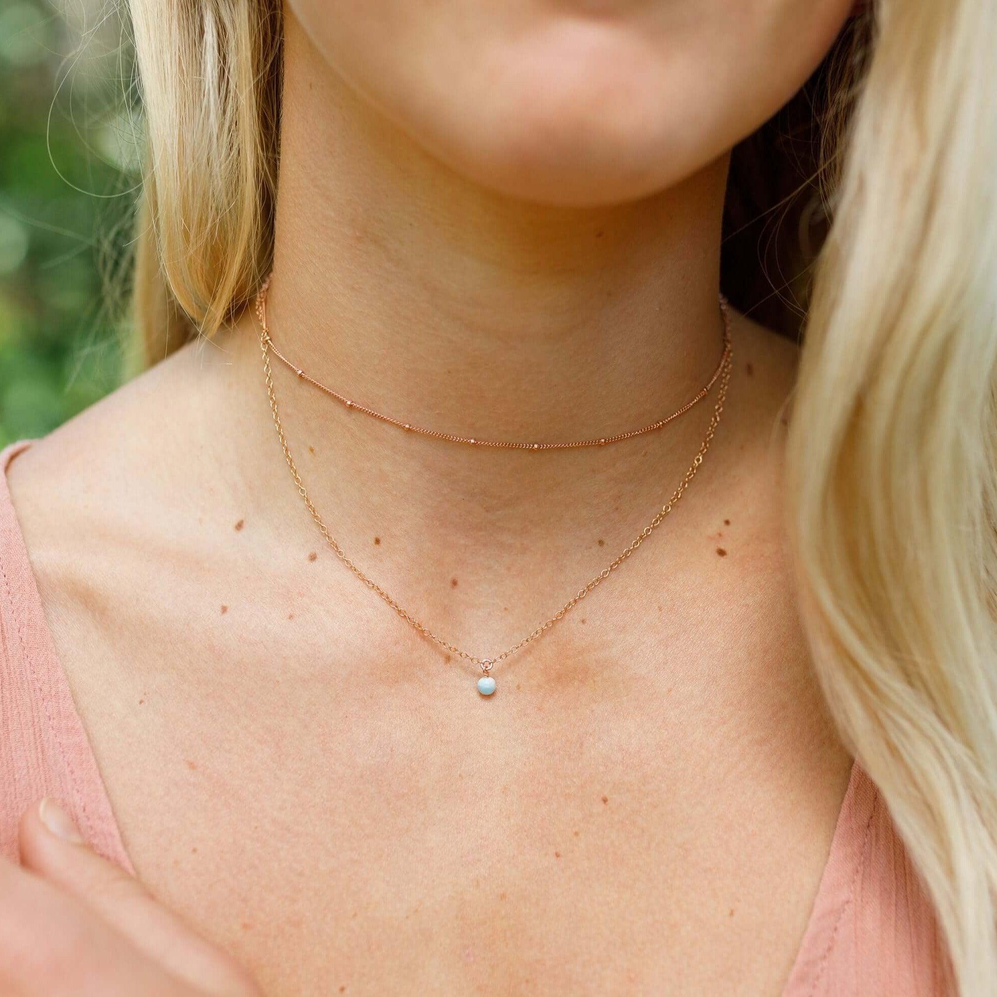 Larimar Gemstone Chain Layered Choker Necklace - Larimar Gemstone Chain Layered Choker Necklace - Sterling Silver - Luna Tide Handmade Crystal Jewellery