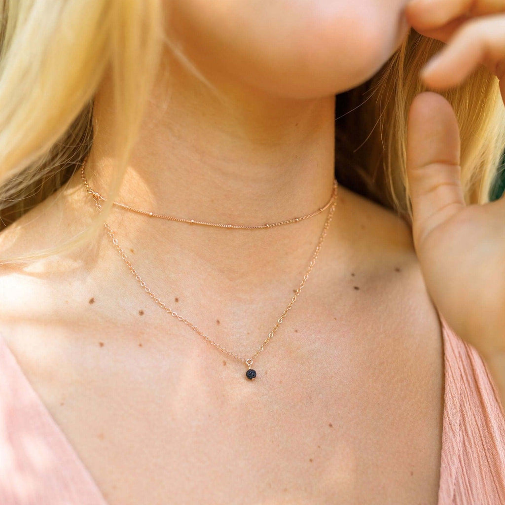 Lava Rock Gemstone Chain Layered Choker Necklace - Lava Rock Gemstone Chain Layered Choker Necklace - 14k Gold Fill - Luna Tide Handmade Crystal Jewellery