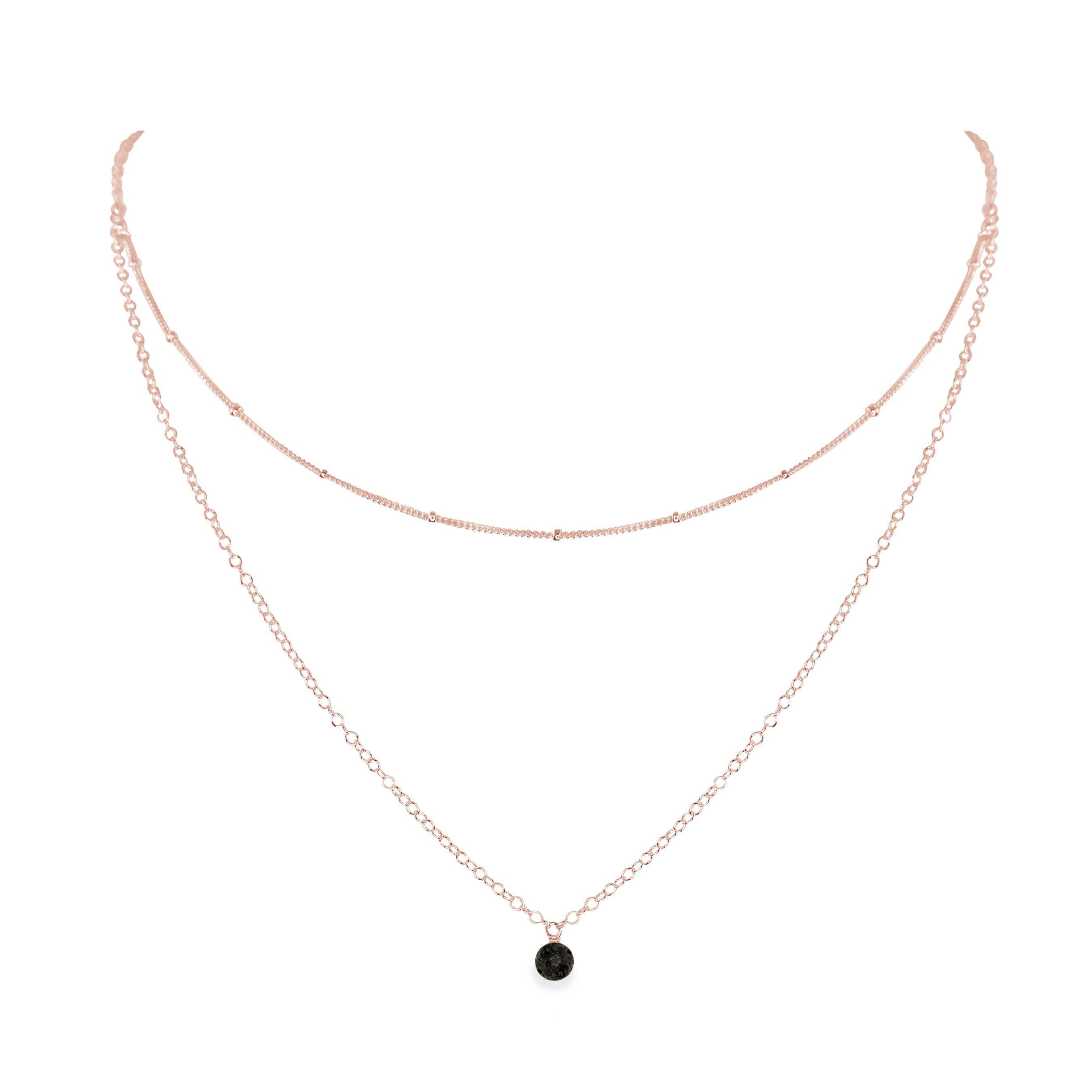 Lava Rock Gemstone Chain Layered Choker Necklace - Lava Rock Gemstone Chain Layered Choker Necklace - 14k Rose Gold Fill - Luna Tide Handmade Crystal Jewellery
