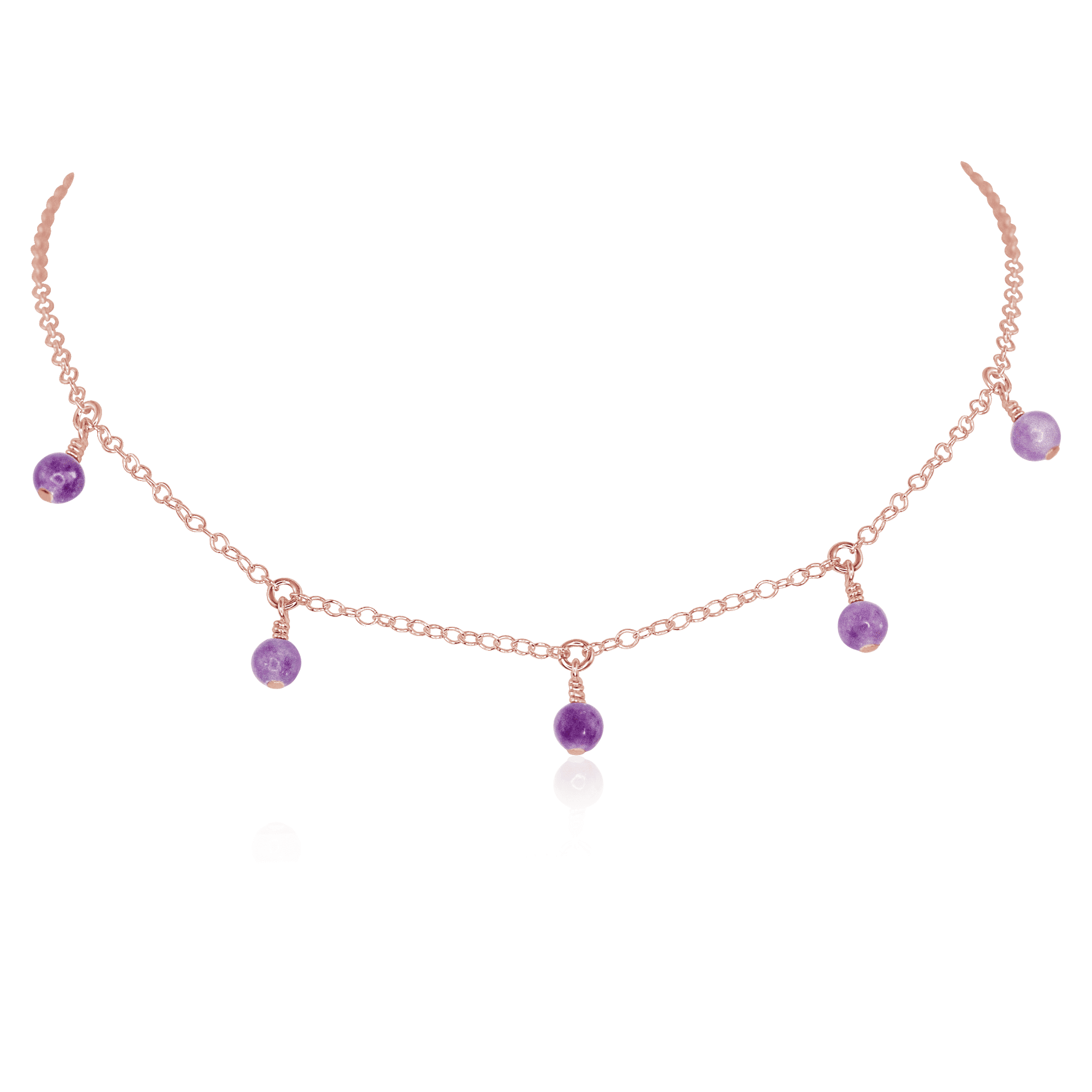 Lepidolite Bead Drop Choker - Lepidolite Bead Drop Choker - 14k Rose Gold Fill - Luna Tide Handmade Crystal Jewellery