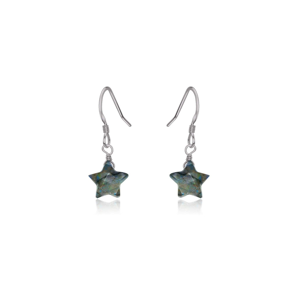 Little Labradorite Star Dangle Drop Earrings - Little Labradorite Star Dangle Drop Earrings - Stainless Steel - Luna Tide Handmade Crystal Jewellery