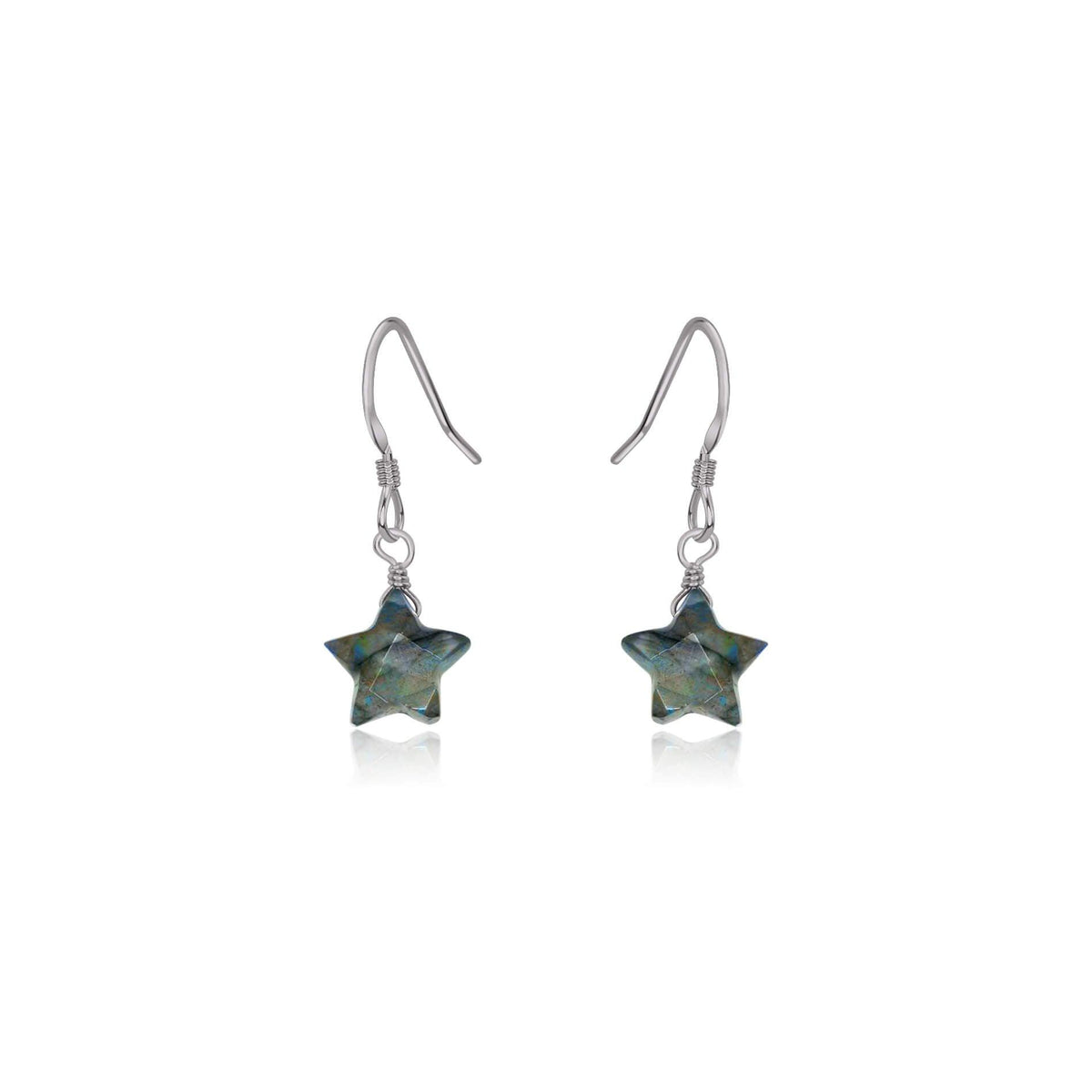 Little Labradorite Star Dangle Drop Earrings - Little Labradorite Star Dangle Drop Earrings - Stainless Steel - Luna Tide Handmade Crystal Jewellery