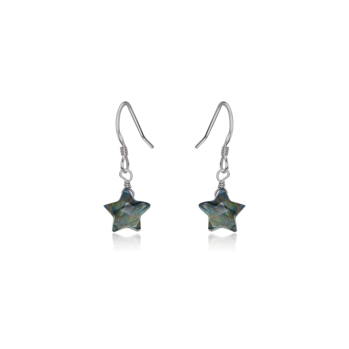 Little Labradorite Star Dangle Drop Earrings - Little Labradorite Star Dangle Drop Earrings - Stainless Steel - Luna Tide Handmade Crystal Jewellery
