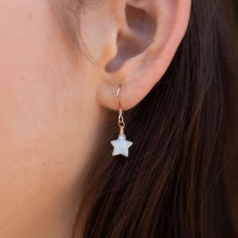 Little Rainbow Moonstone Star Dangle Drop Earrings - Little Rainbow Moonstone Star Dangle Drop Earrings - 14k Gold Fill - Luna Tide Handmade Crystal Jewellery