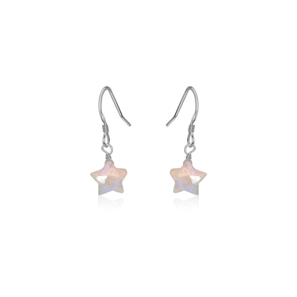 Little Rainbow Moonstone Star Dangle Drop Earrings - Little Rainbow Moonstone Star Dangle Drop Earrings - Stainless Steel - Luna Tide Handmade Crystal Jewellery