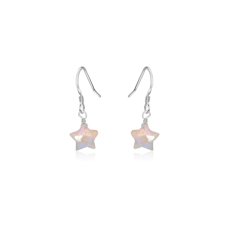 Little Rainbow Moonstone Star Dangle Drop Earrings - Little Rainbow Moonstone Star Dangle Drop Earrings - Sterling Silver - Luna Tide Handmade Crystal Jewellery