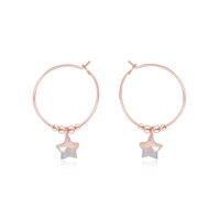 Little Rainbow Moonstone Star Hoop Earrings - Little Rainbow Moonstone Star Hoop Earrings - 14k Rose Gold Fill - Luna Tide Handmade Crystal Jewellery