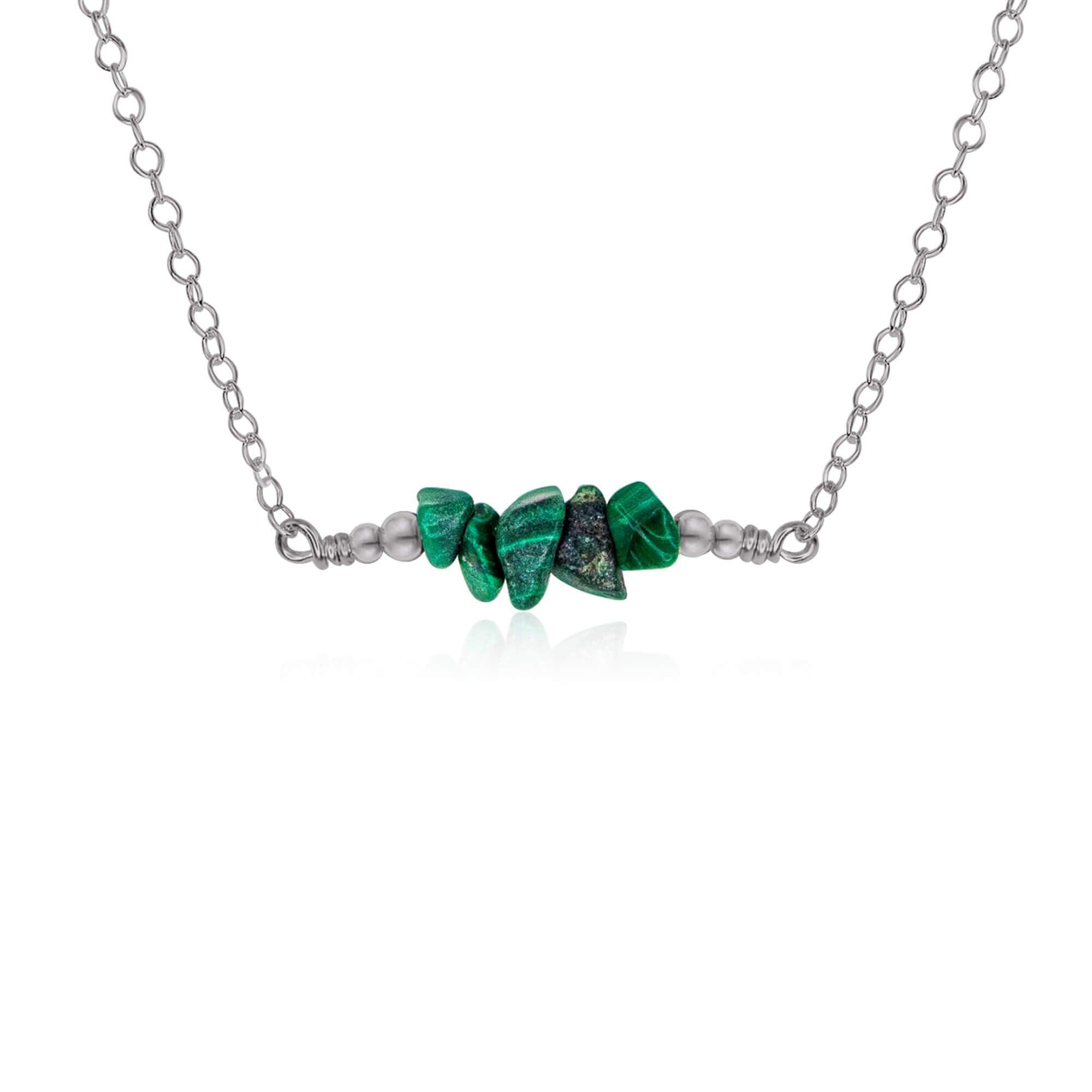 Malachite Chip Bead Bar Necklace - Malachite Chip Bead Bar Necklace - Stainless Steel - Luna Tide Handmade Crystal Jewellery