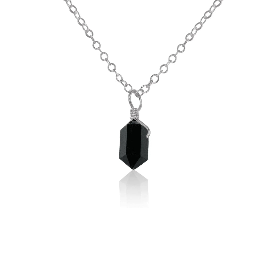 Mini Double Terminated Black Tourmaline Crystal Point Pendant Necklace - Mini Double Terminated Black Tourmaline Crystal Point Pendant Necklace - Stainless Steel / Cable - Luna Tide Handmade Crystal Jewellery