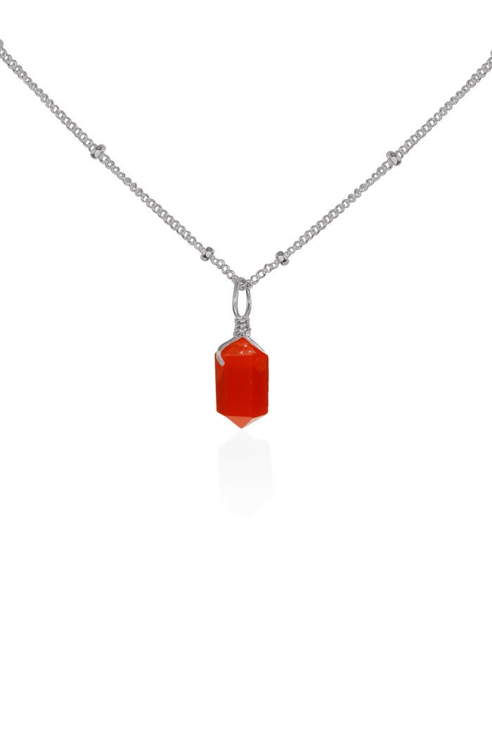 Mini Double Terminated Carnelian Crystal Point Pendant Necklace - Mini Double Terminated Carnelian Crystal Point Pendant Necklace - Stainless Steel / Satellite - Luna Tide Handmade Crystal Jewellery