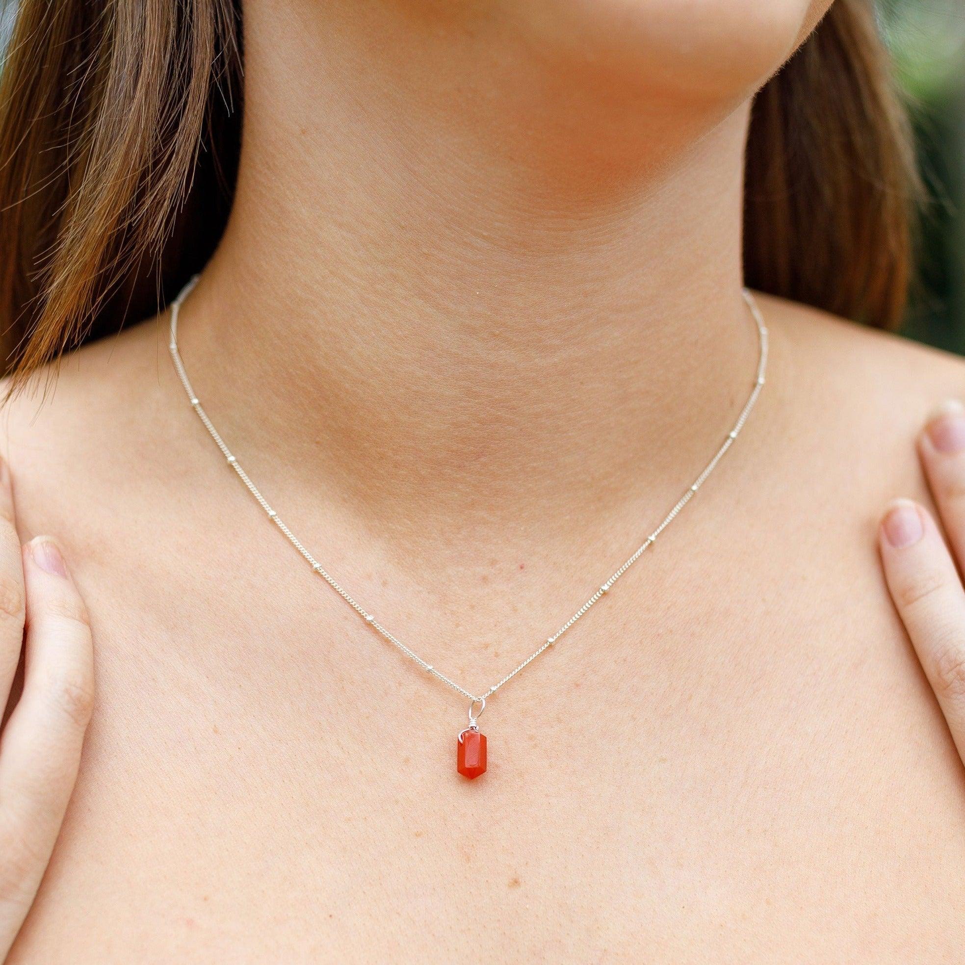 Mini Double Terminated Carnelian Crystal Point Pendant Necklace - Mini Double Terminated Carnelian Crystal Point Pendant Necklace - Sterling Silver / Satellite - Luna Tide Handmade Crystal Jewellery