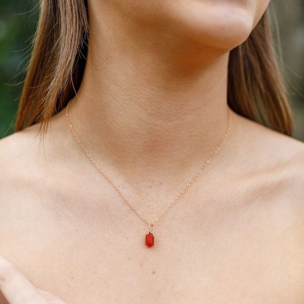 Mini Double Terminated Carnelian Crystal Point Pendant Necklace - Mini Double Terminated Carnelian Crystal Point Pendant Necklace - Sterling Silver / Satellite - Luna Tide Handmade Crystal Jewellery