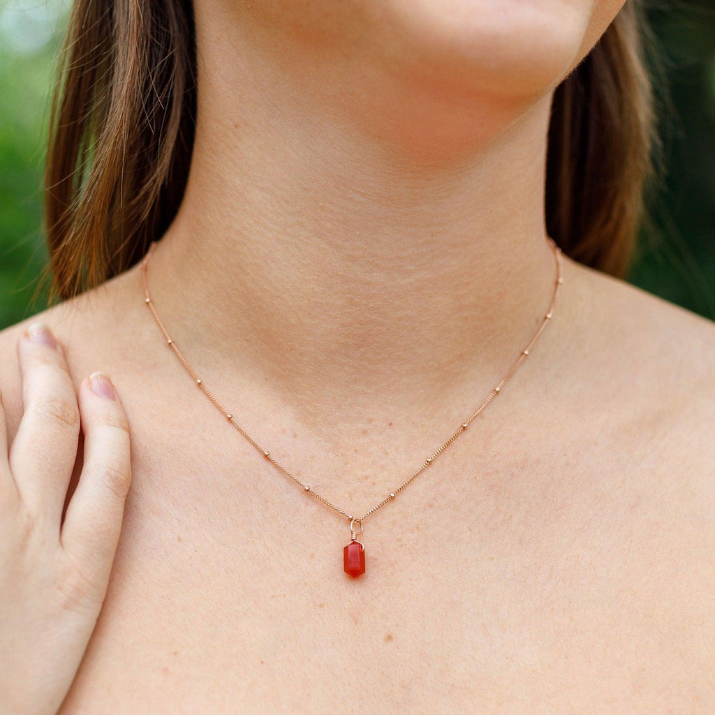 Mini Double Terminated Carnelian Crystal Point Pendant Necklace - Mini Double Terminated Carnelian Crystal Point Pendant Necklace - Sterling Silver / Satellite - Luna Tide Handmade Crystal Jewellery