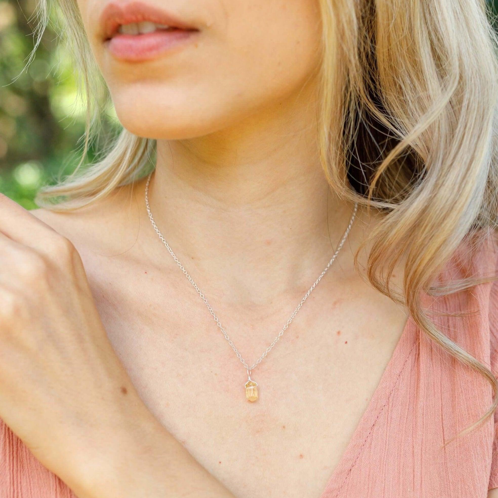 Mini Double Terminated Citrine Crystal Point Pendant Necklace - Mini Double Terminated Citrine Crystal Point Pendant Necklace - 14k Gold Fill / Satellite - Luna Tide Handmade Crystal Jewellery