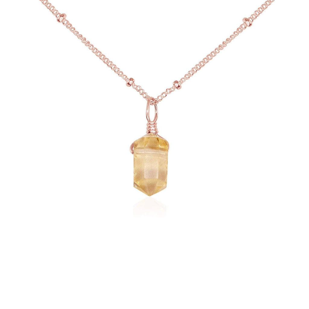Mini Double Terminated Citrine Crystal Point Pendant Necklace - Mini Double Terminated Citrine Crystal Point Pendant Necklace - 14k Rose Gold Fill / Satellite - Luna Tide Handmade Crystal Jewellery