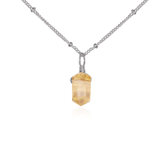 Mini Double Terminated Citrine Crystal Point Pendant Necklace - Mini Double Terminated Citrine Crystal Point Pendant Necklace - Stainless Steel / Satellite - Luna Tide Handmade Crystal Jewellery