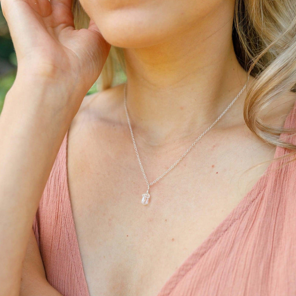 Mini Double Terminated Crystal Quartz Point Pendant Necklace - Mini Double Terminated Crystal Quartz Point Pendant Necklace - 14k Gold Fill / Satellite - Luna Tide Handmade Crystal Jewellery