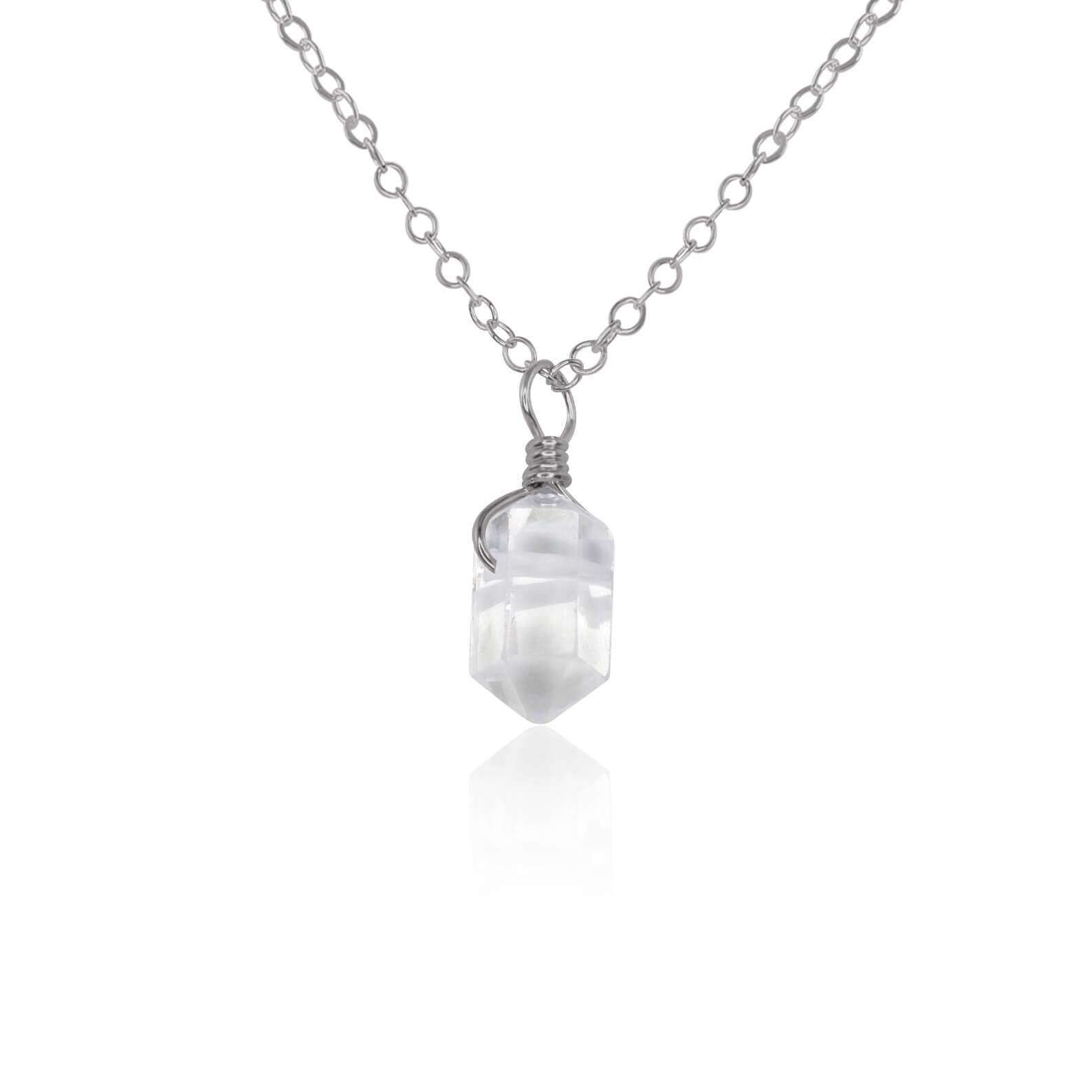 Mini Double Terminated Crystal Quartz Point Pendant Necklace - Mini Double Terminated Crystal Quartz Point Pendant Necklace - Stainless Steel / Cable - Luna Tide Handmade Crystal Jewellery