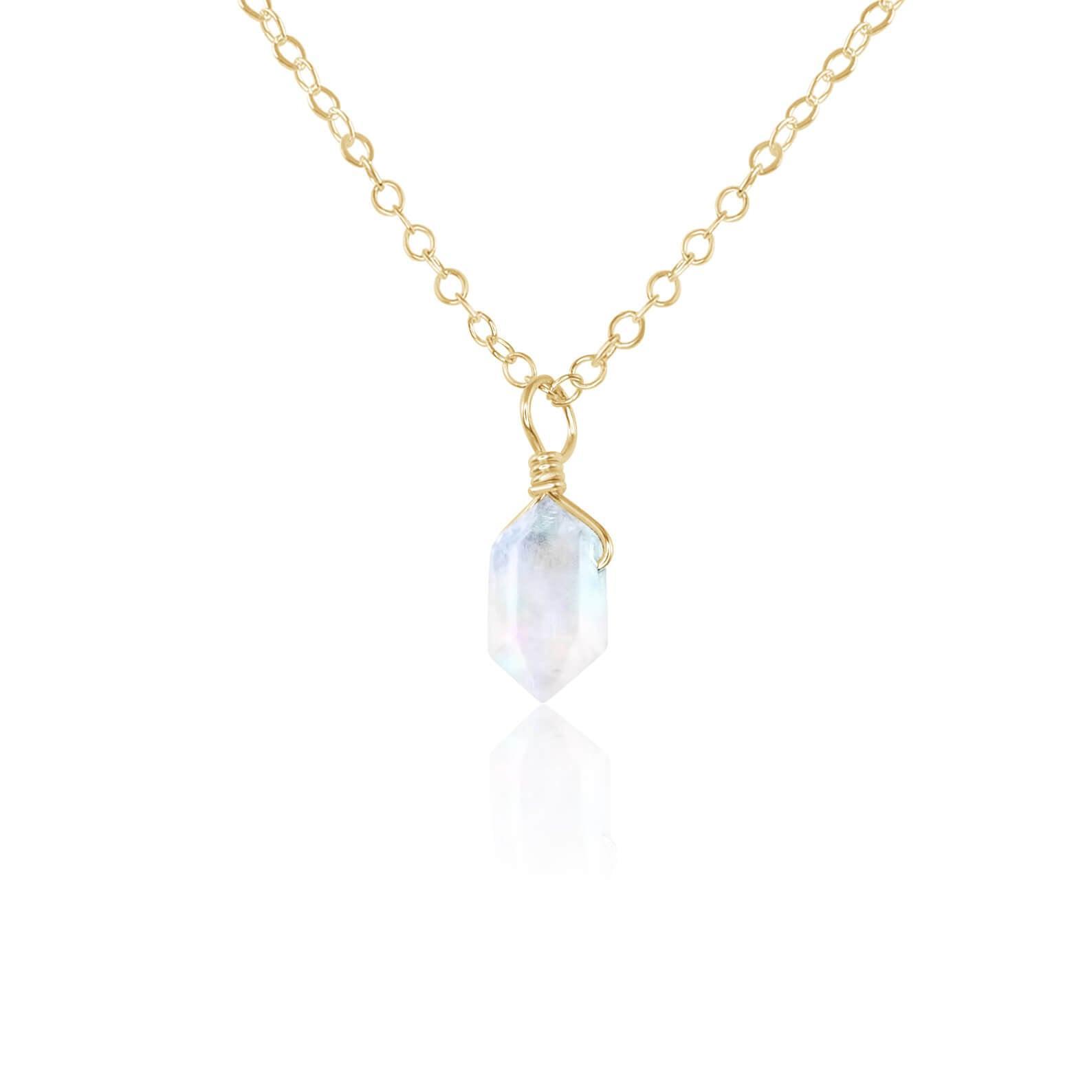 Mini Double Terminated Rainbow Moonstone Crystal Point Pendant Necklace - Mini Double Terminated Rainbow Moonstone Crystal Point Pendant Necklace - 14k Gold Fill / Cable - Luna Tide Handmade Crystal Jewellery