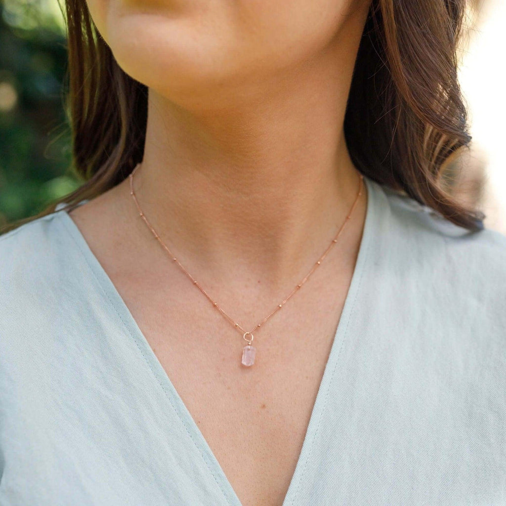 Mini Double Terminated Rose Quartz Crystal Point Pendant Necklace - Mini Double Terminated Rose Quartz Crystal Point Pendant Necklace - 14k Gold Fill / Satellite - Luna Tide Handmade Crystal Jewellery