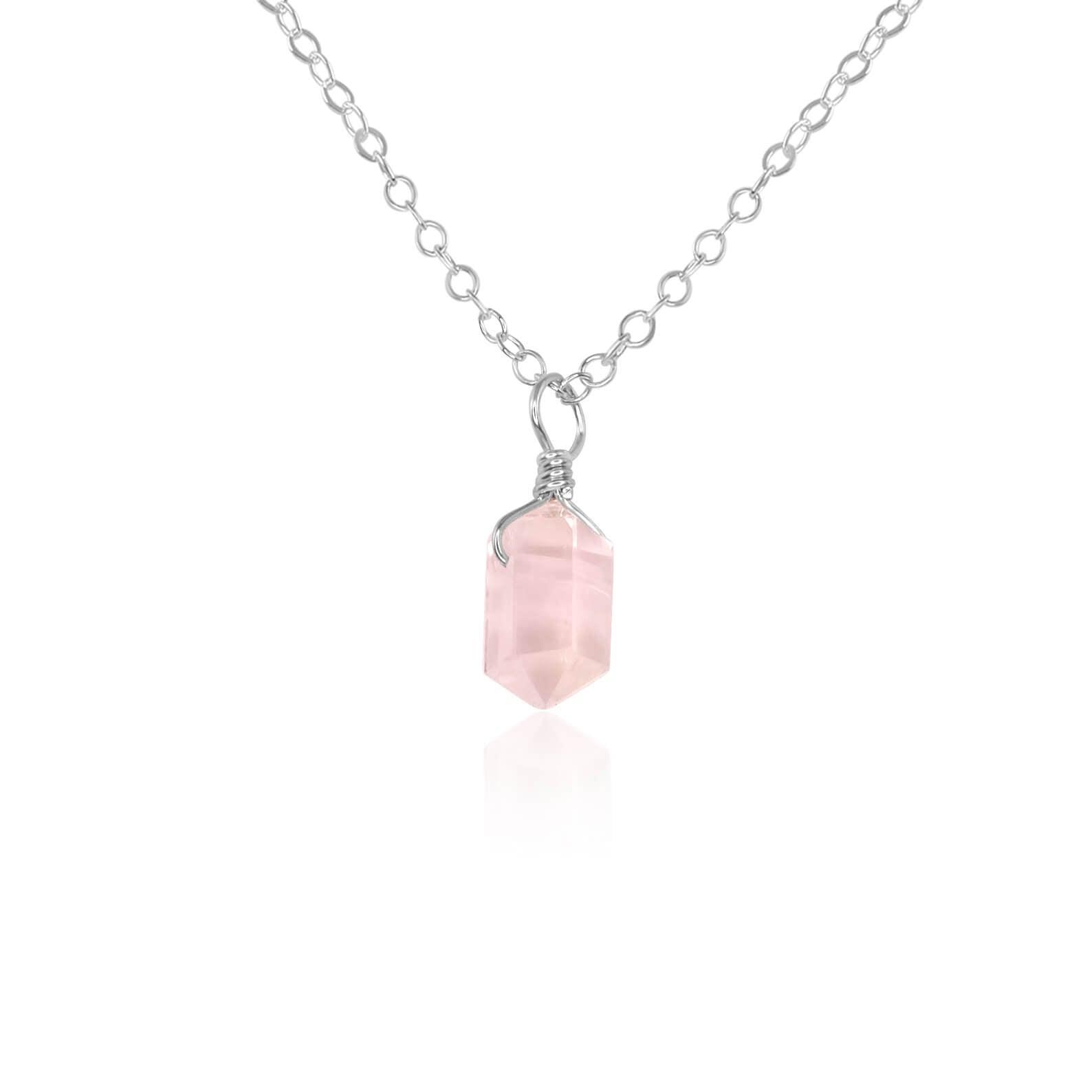 Mini Double Terminated Rose Quartz Crystal Point Pendant Necklace - Mini Double Terminated Rose Quartz Crystal Point Pendant Necklace - Sterling Silver / Cable - Luna Tide Handmade Crystal Jewellery