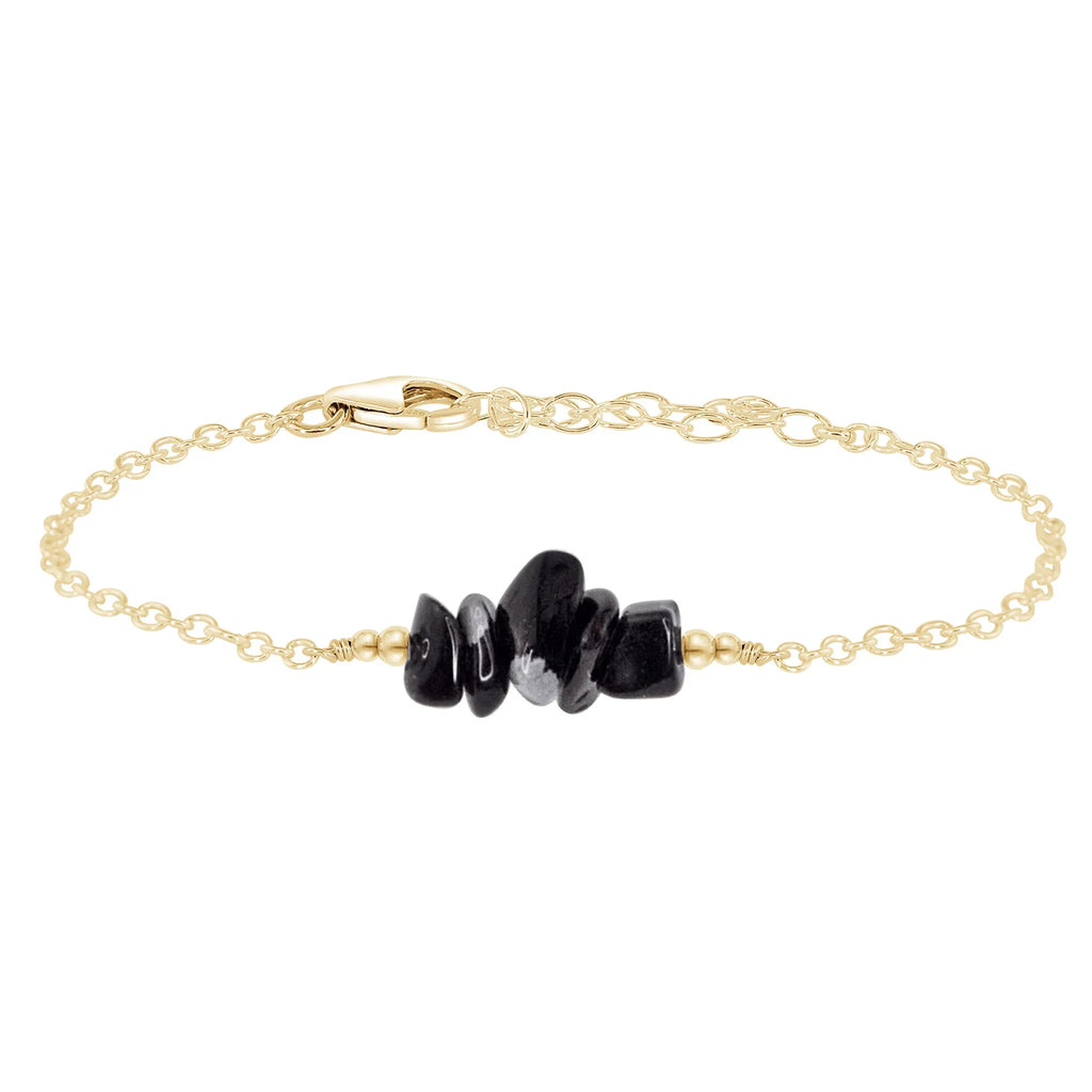 Obsidian Chip Bead Bar Bracelet - Obsidian Chip Bead Bar Bracelet - 14k Gold Fill - Luna Tide Handmade Crystal Jewellery