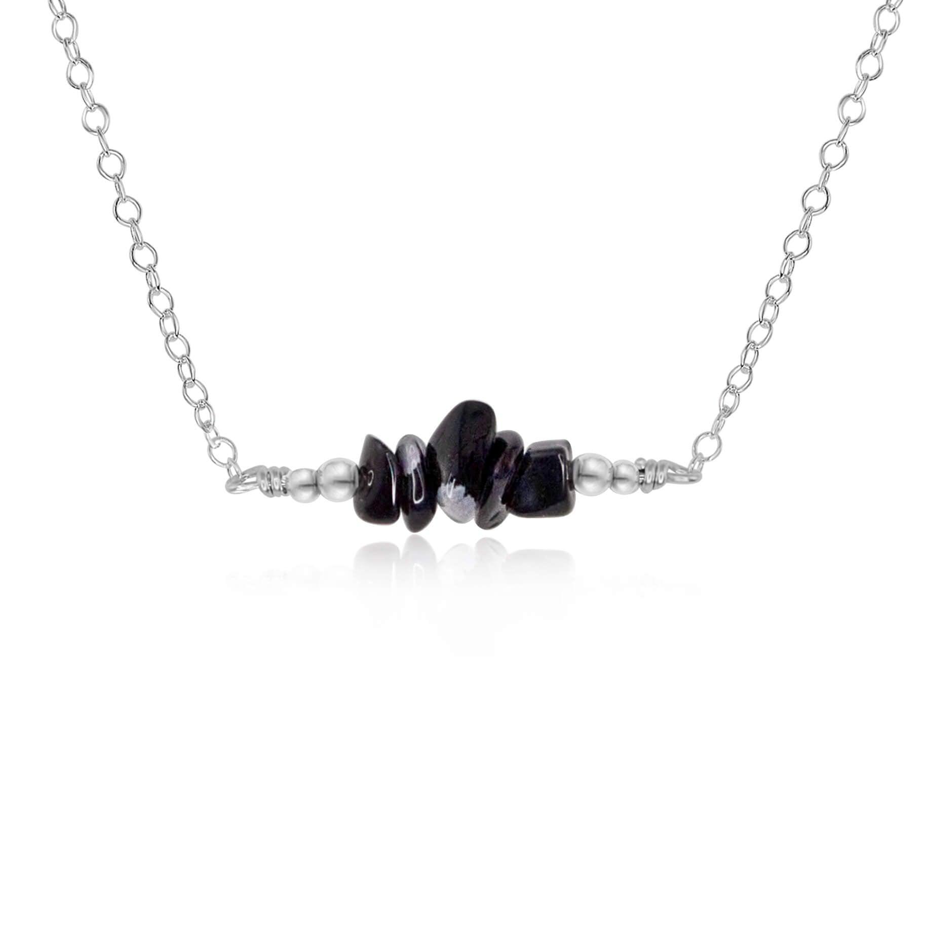 Obsidian Chip Bead Bar Necklace - Obsidian Chip Bead Bar Necklace - Sterling Silver - Luna Tide Handmade Crystal Jewellery