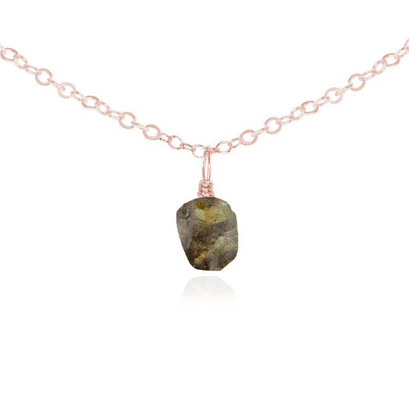 Raw Crystal Pendant Choker - Labradorite - 14K Rose Gold Fill - Luna Tide Handmade Jewellery