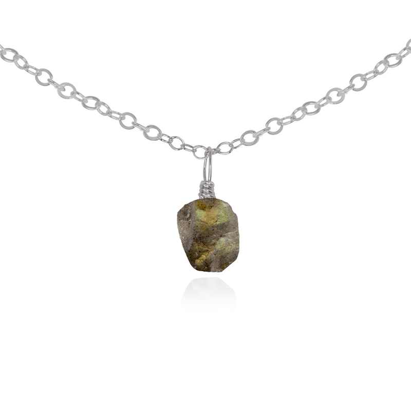 Raw Crystal Pendant Choker - Labradorite - Stainless Steel - Luna Tide Handmade Jewellery