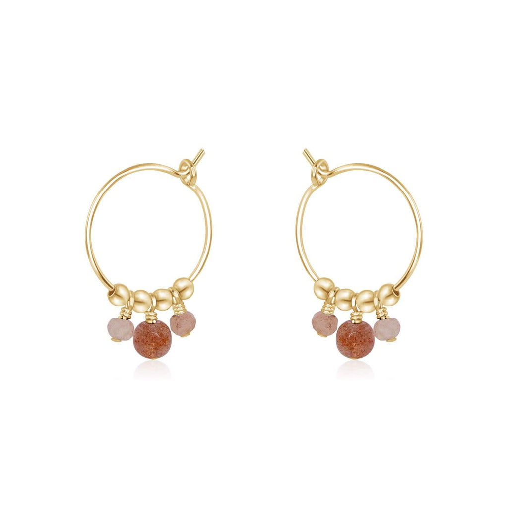Orange Sunstone Gemstone Bead Drop Hoop Earrings - Orange Sunstone Gemstone Bead Drop Hoop Earrings - 14k Gold Fill - Luna Tide Handmade Crystal Jewellery