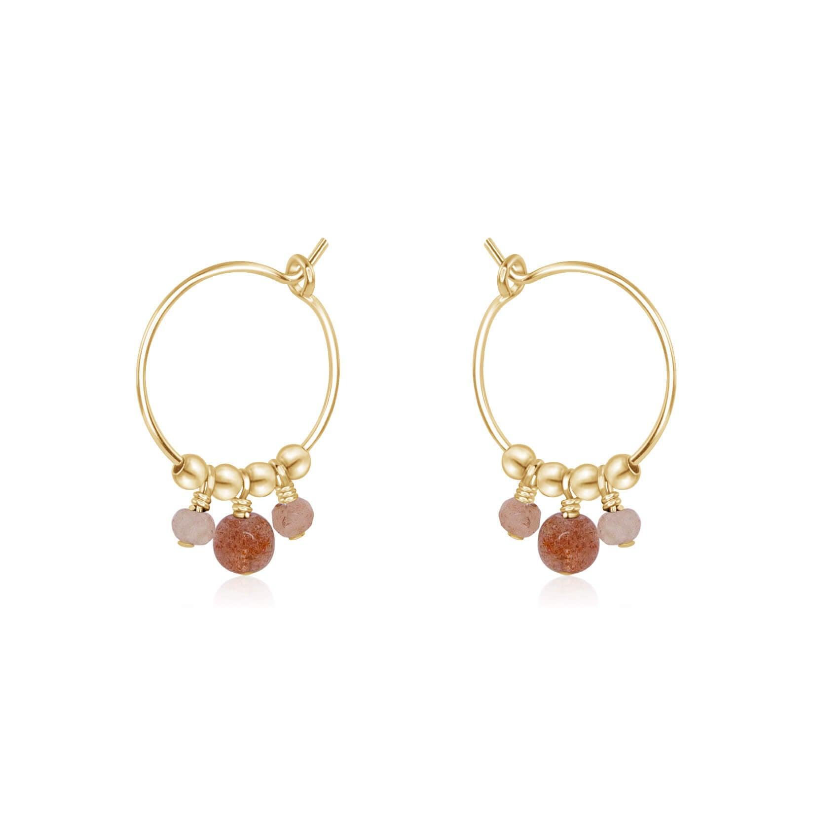 Orange Sunstone Gemstone Bead Drop Hoop Earrings - Orange Sunstone Gemstone Bead Drop Hoop Earrings - 14k Gold Fill - Luna Tide Handmade Crystal Jewellery