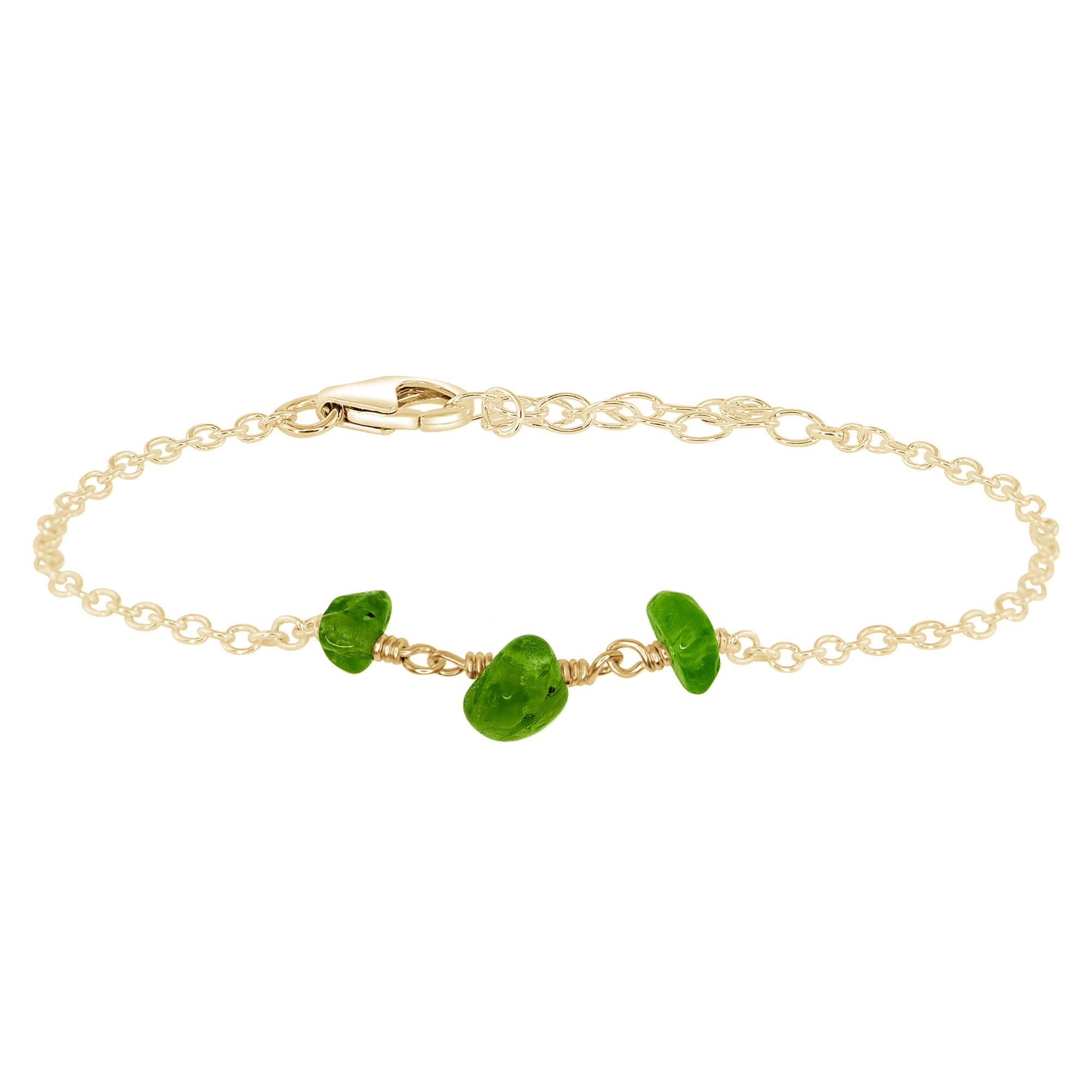 Peridot Beaded Chain Bracelet - Peridot Beaded Chain Bracelet - 14k Gold Fill - Luna Tide Handmade Crystal Jewellery