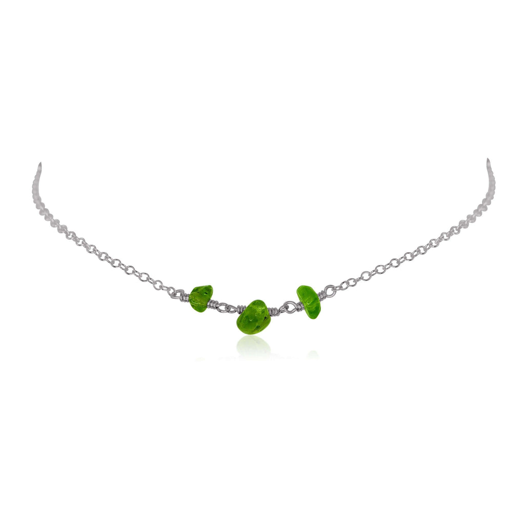 Peridot Beaded Chain Choker Necklace - Peridot Beaded Chain Choker Necklace - Stainless Steel - Luna Tide Handmade Crystal Jewellery