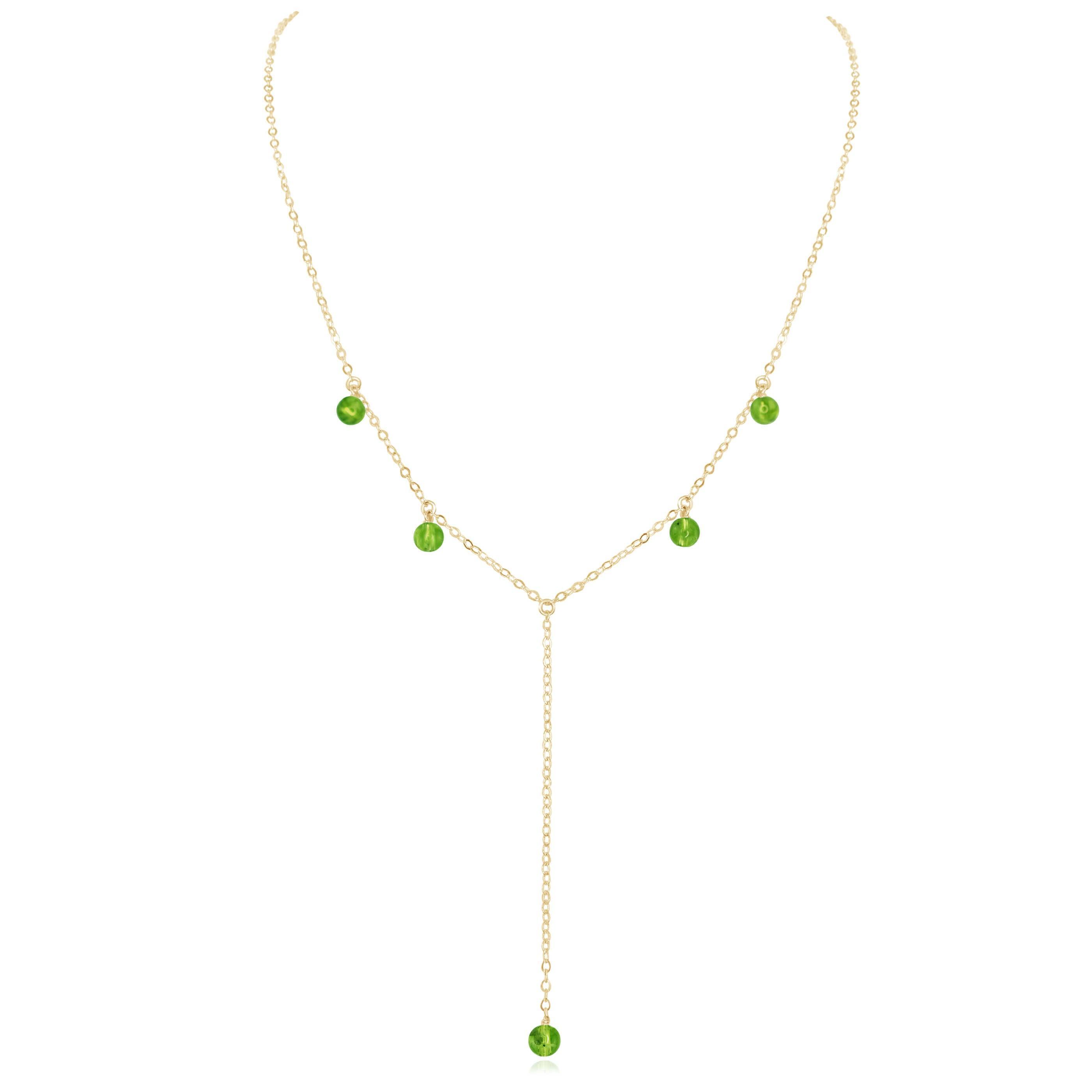 Peridot Boho Lariat Necklace - Peridot Boho Lariat Necklace - 14k Gold Fill - Luna Tide Handmade Crystal Jewellery