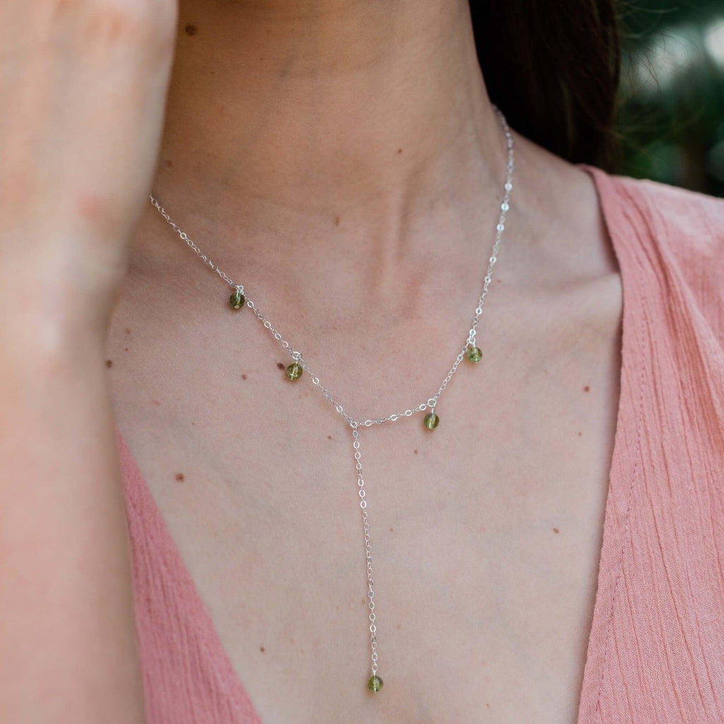 Peridot Boho Lariat Necklace - Peridot Boho Lariat Necklace - 14k Gold Fill - Luna Tide Handmade Crystal Jewellery