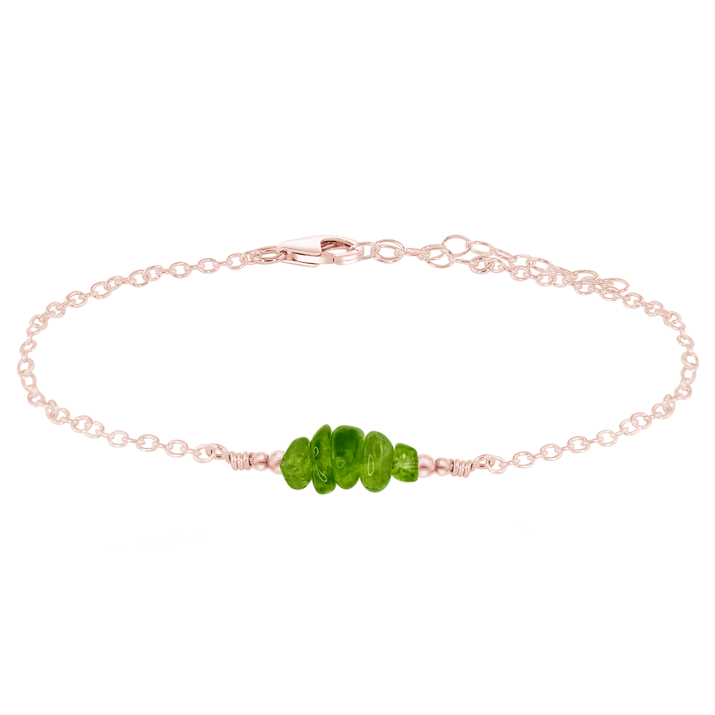 Peridot Chip Bead Bar Anklet - Peridot Chip Bead Bar Anklet - 14k Rose Gold Fill - Luna Tide Handmade Crystal Jewellery