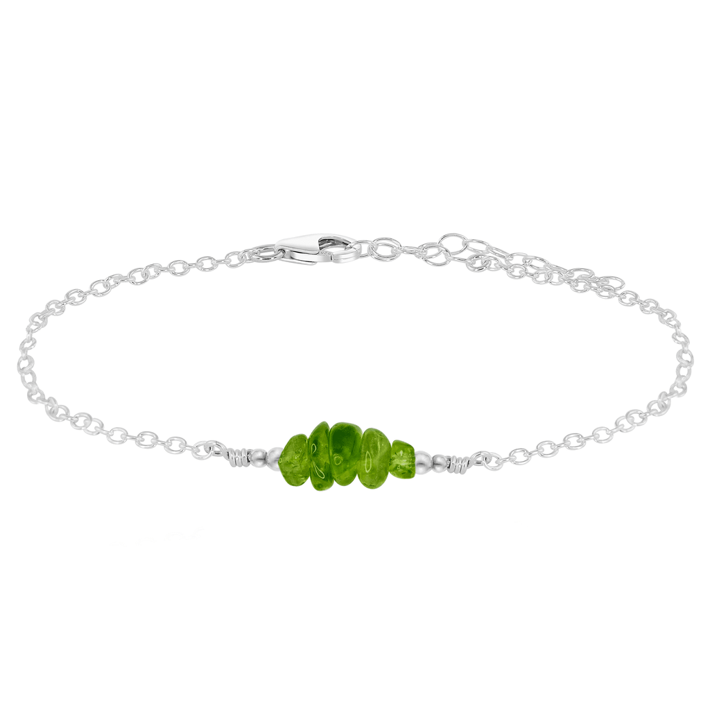 Peridot Chip Bead Bar Anklet - Peridot Chip Bead Bar Anklet - Sterling Silver - Luna Tide Handmade Crystal Jewellery