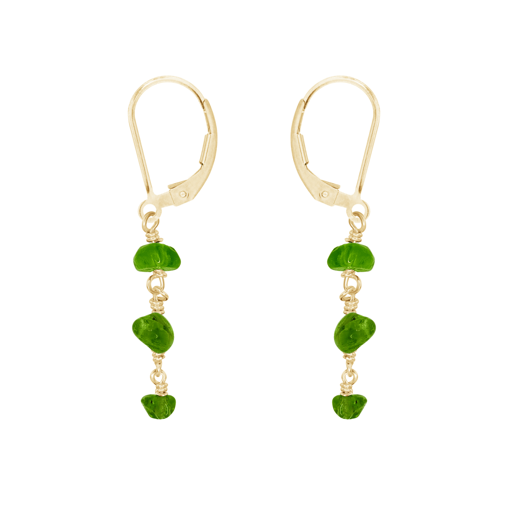 Peridot Crystal Beaded Chain Dangle Leverback Earrings - Peridot Crystal Beaded Chain Dangle Leverback Earrings - 14k Gold Fill - Luna Tide Handmade Crystal Jewellery
