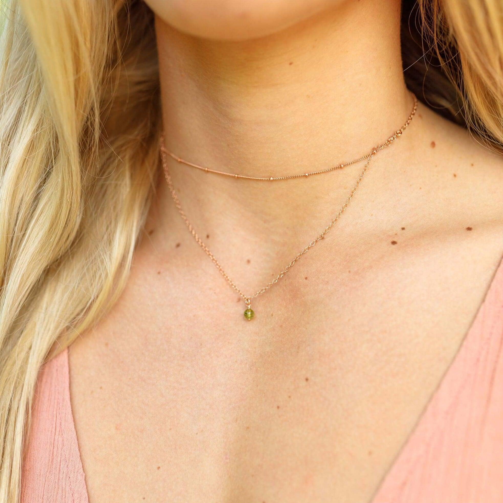 Peridot Gemstone Chain Layered Choker Necklace - Peridot Gemstone Chain Layered Choker Necklace - Sterling Silver - Luna Tide Handmade Crystal Jewellery